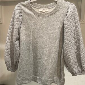 LOFT Gray Quilted Sweatshirt with Balloon Sleeves